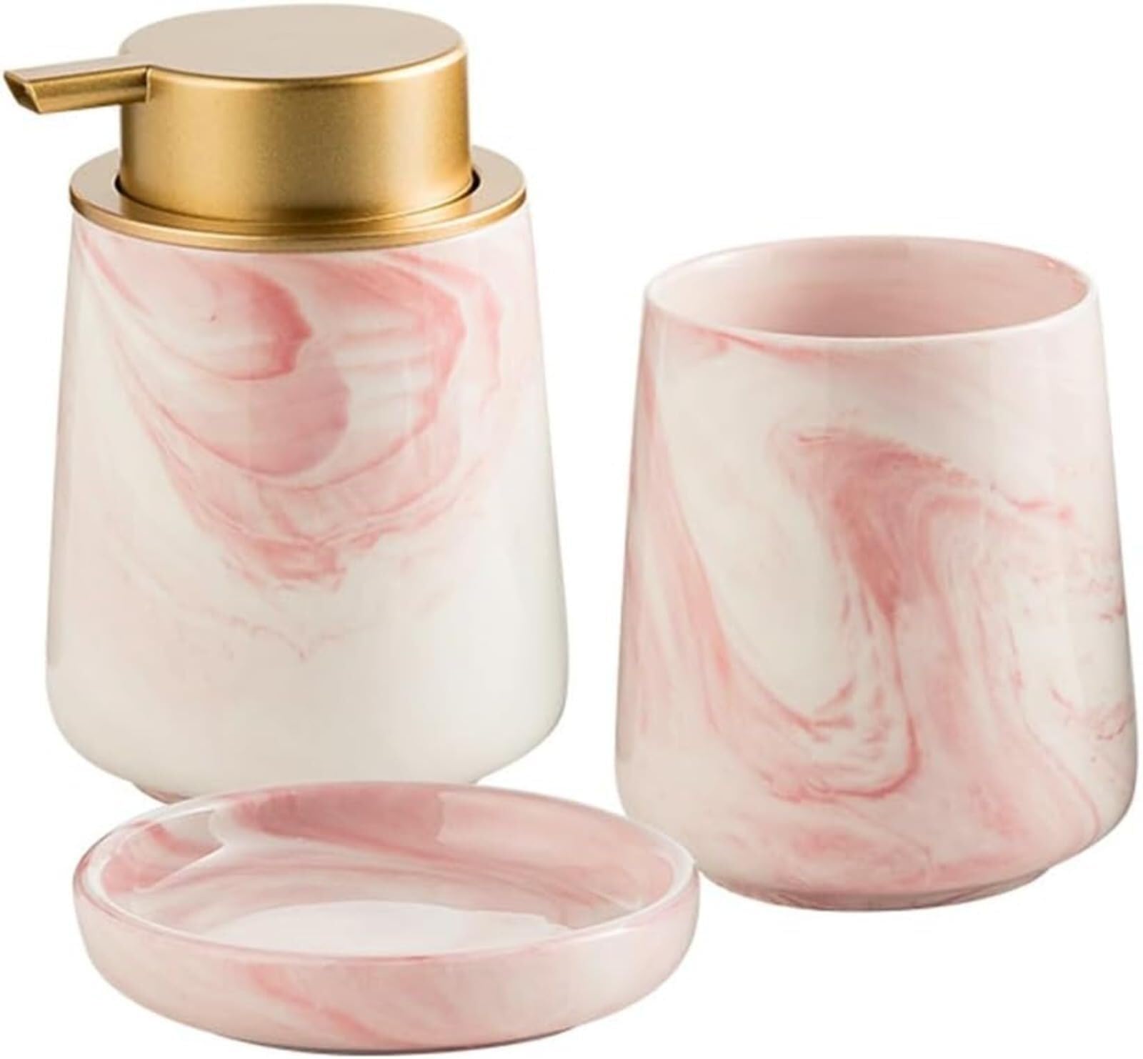 Czteroczęściowy ceramiczny marmurowy zestaw łazienkowy, akcesoria łazienkowe: uchwyt na szczoteczkę do zębów, kubek na szczoteczkę do zębów, mydelniczka, dozownik mydła w piance, zestaw 3 sztuk/4 szt