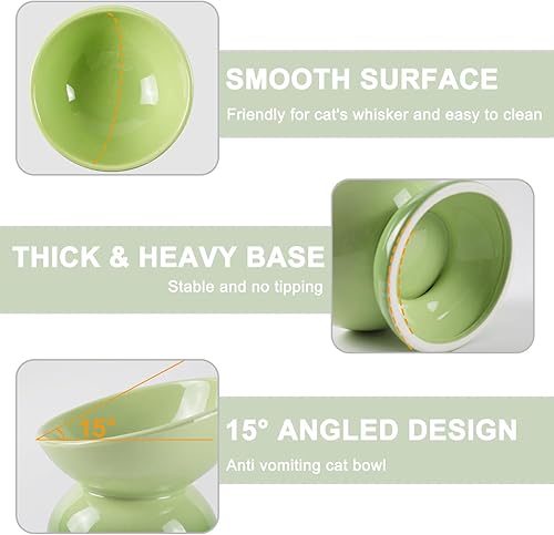 Miniatura 5 de Cuenco elevado de cerámica para gatos, inclinado, 15 platos poco profundos, anti vómitos, seguro, apto para microondas y lavavajillas, verde