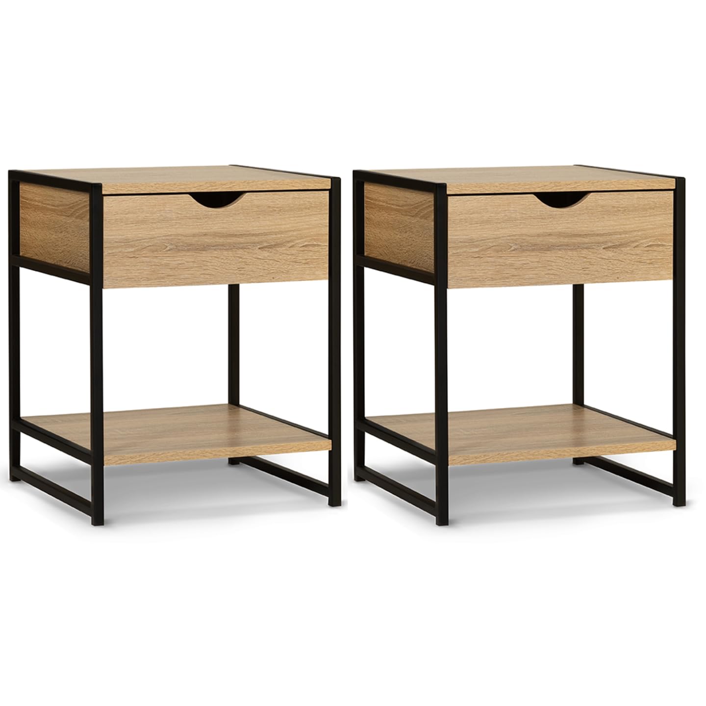 IDMarket - Lot de 2 Tables de Chevet Detroit 1 tiroir avec Tablette Bois et métal Noir Design Industriel