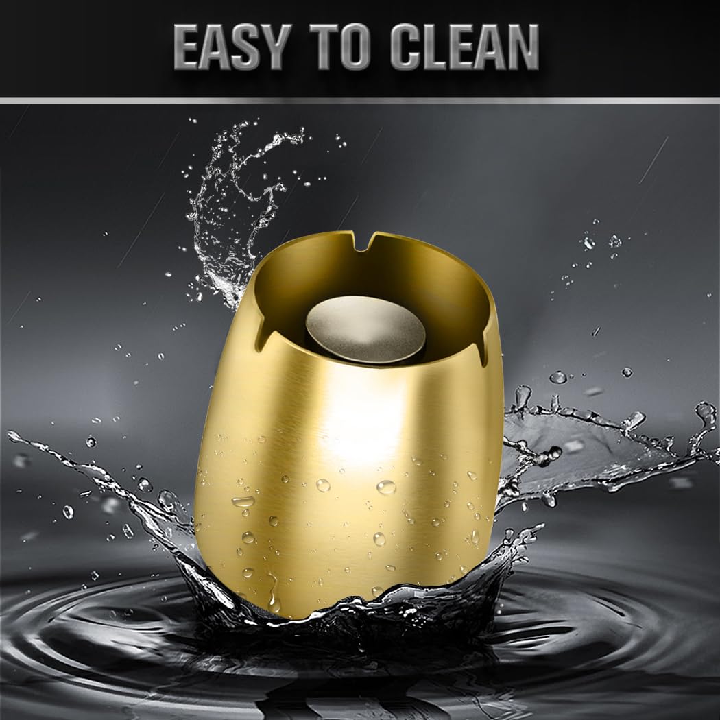 Posacenere Esterno Antivento | Acciaio Inox Lavabile | Con Spazzola E Coperchio | Oro