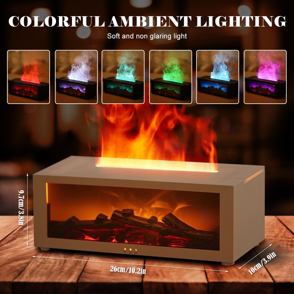 Diffusore di aromi bianco con effetto 7 fiamme, 150 ml, diffusore di oli essenziali, umidificatore umidificatore, con temporizzazione e telecomando, cambio di luce, portatile, per casa, ufficio