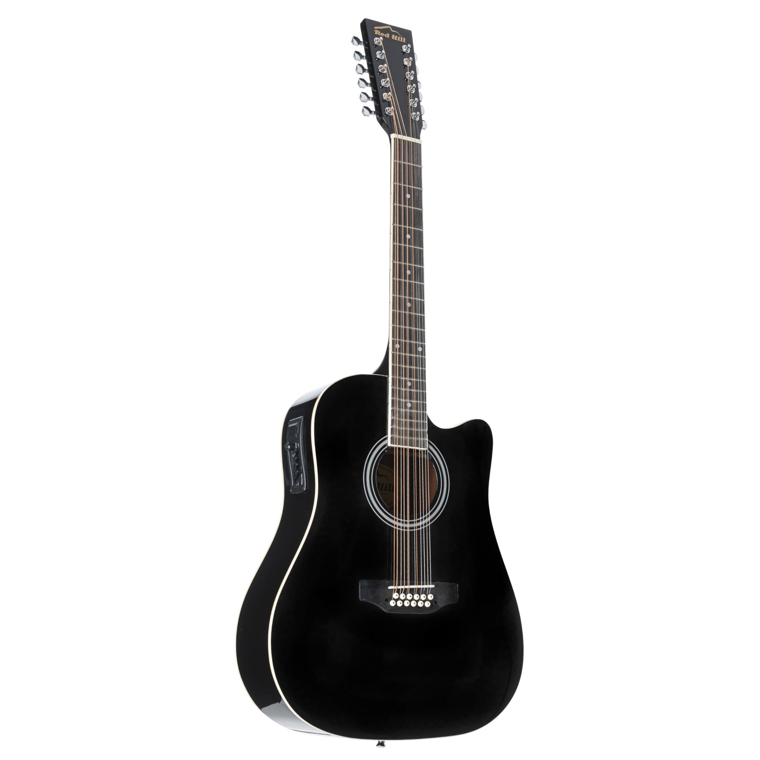 Red Hill AF-8 12-String Dreadnought Cutaway Westerngitarre, Schwarz, X-Bracing, Sapele-Korpus, Composite-Griffbrett, 20 Bünde