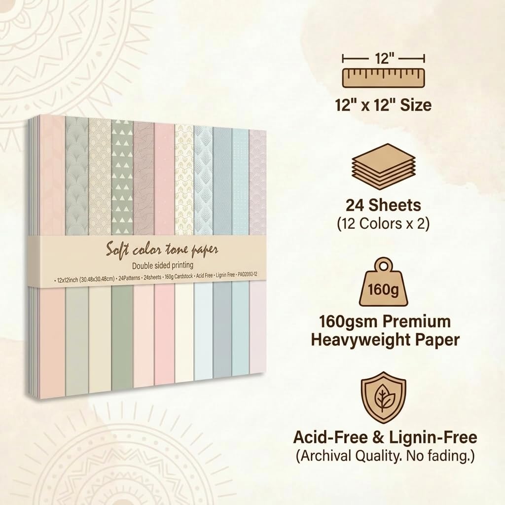 Papel para álbumes de recortes, papel estampado de doble cara de 12 x 12 pulgadas, 24 hojas de papel para hacer tarjetas, decoración de álbumes de fotos de bricolaje (pastel)