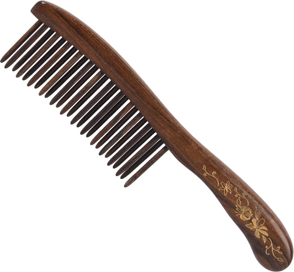 TAN MUJIANG Handmade Wooden Wide Tooth Comb for Curly Hair, Anti Static Detangling Hair Comb, Natural Wood Scalp Massage Comb for Thick, Long & Wavy Hair, 7.07 x 1.78 in