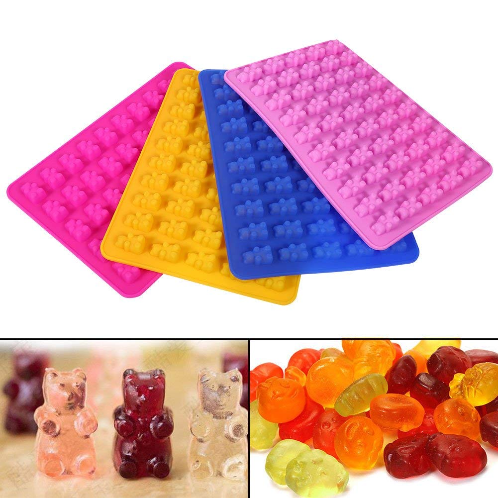 2Pcs Gummy Bear Mold, 50 Cavities Silicone Chocolate Candy Mold with Dropper(Rose Red)
