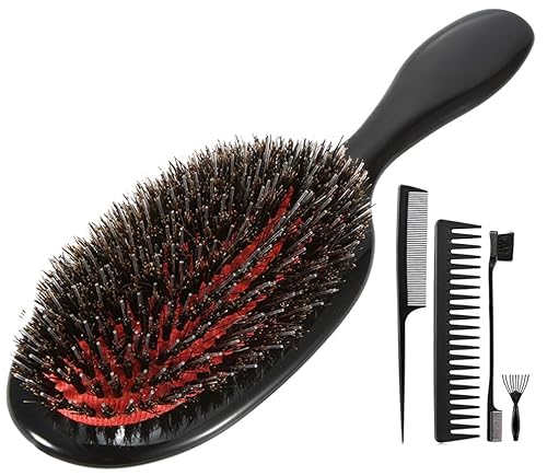 Miniatura 1 de Cepillo de cerdas de jabalí, cepillo desenredante para cabello rizado, fino, ondulado, natural, enredado, cepillo antiencrespamiento para mujeres y