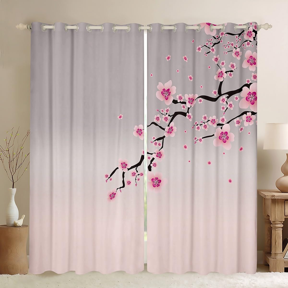 Cheer Blossom & Grey ains Floral 30% 50% Zasłony zaciemniające do sypialni dziecięcej i salonu Gradientowe paski Zabiegi okienne Rozmiar W46*L54