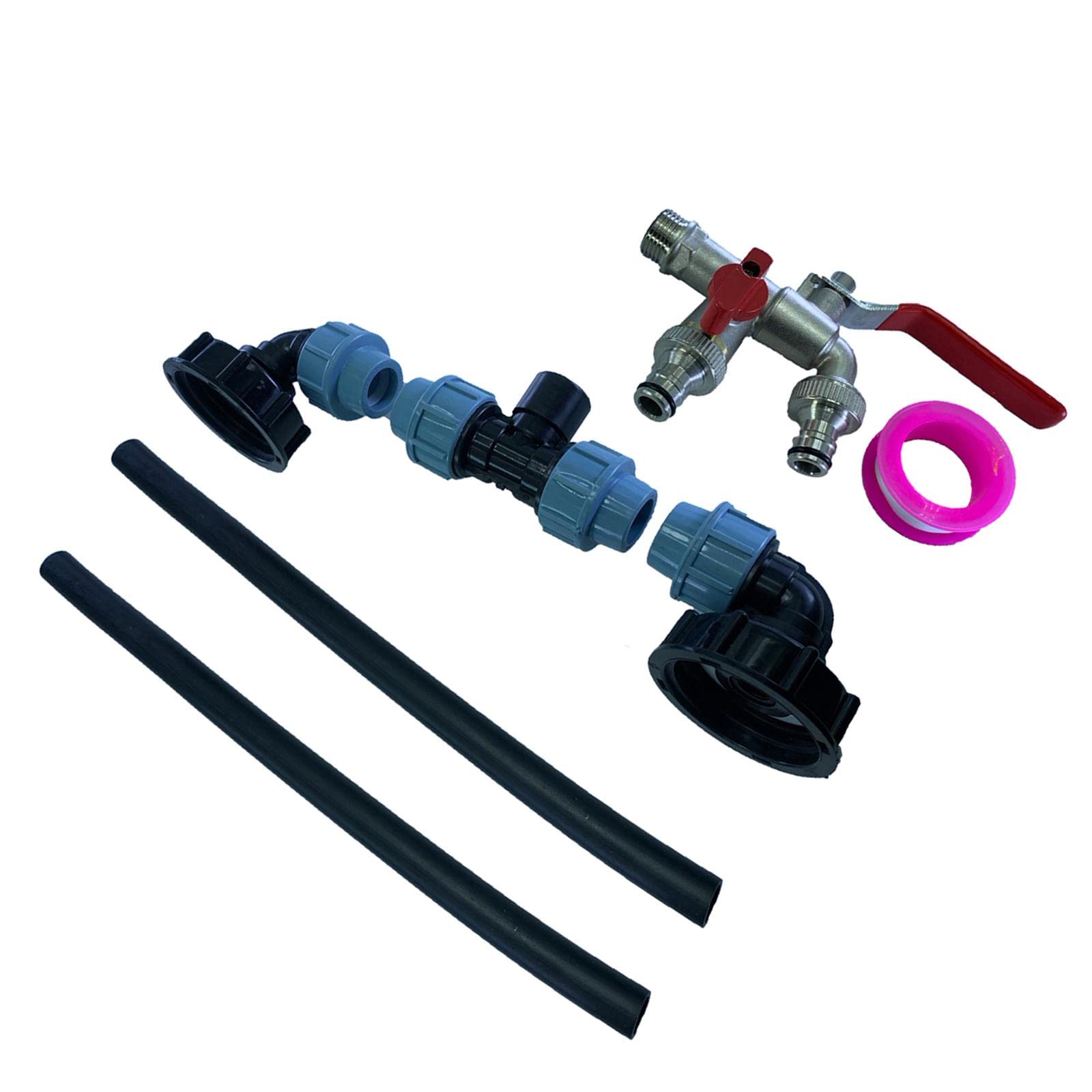 IBC Adapter do zbiornika z gwintem grubym, adapter spustowy, 1 rura 2 zakrzywione złącza, złącze węża do wody, oleju, paliwa, ogrodu, podwórka, łatwa instalacja, C