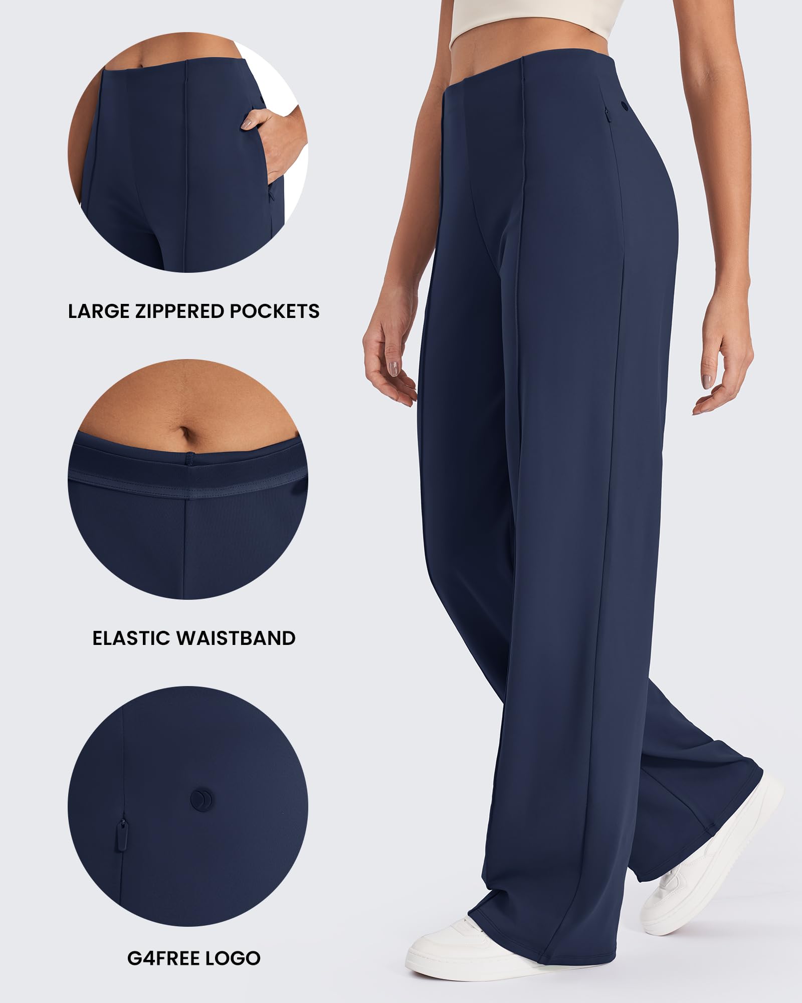 G4Free EverGoing Pantalon de yoga à jambe large pour femme Taille haute avec poches Pantalon de détente extensible décontracté