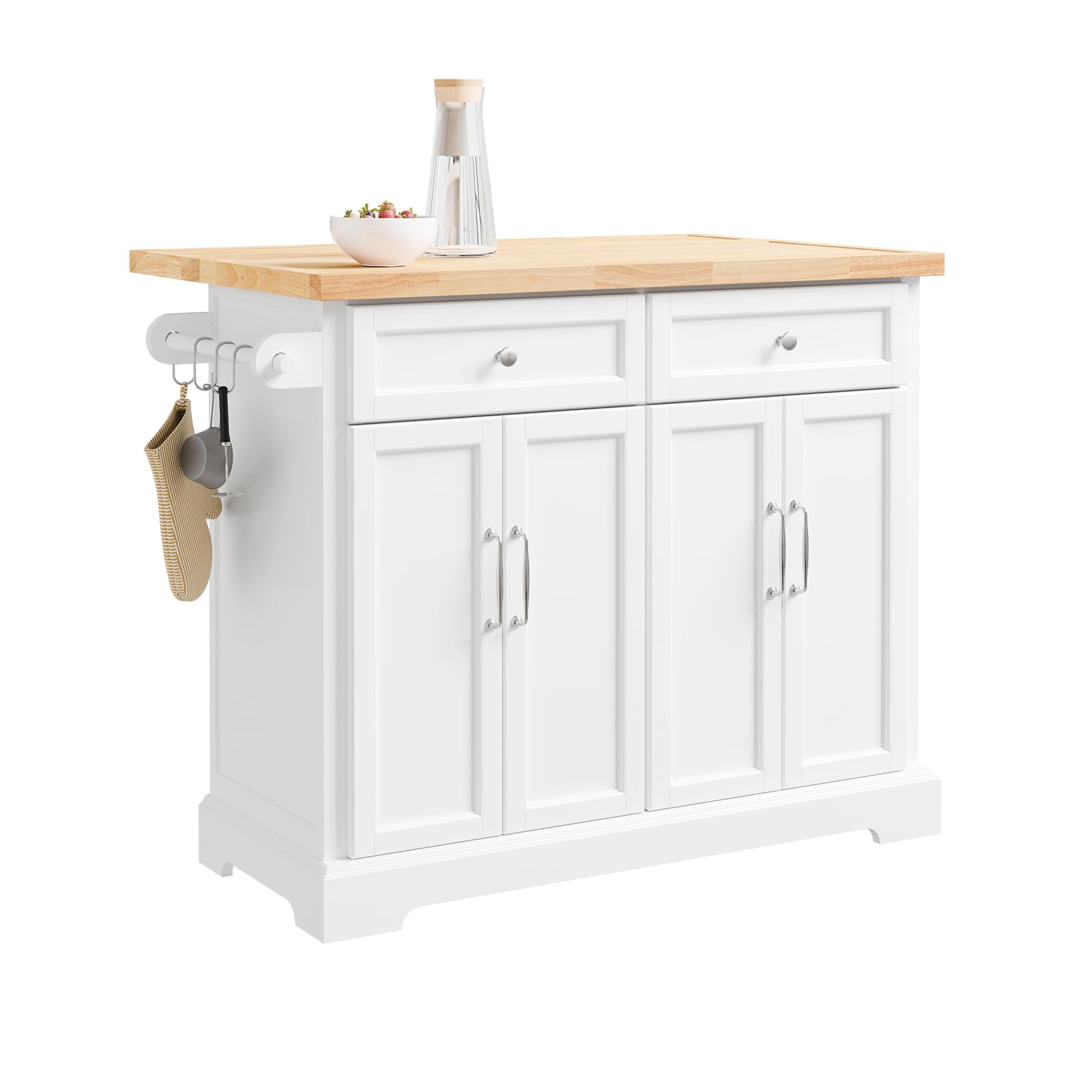 SoBuy Kücheninsel mit Rollen Küchenwagen mit Arbeitsplatte Klappbar Mobile Kücheninsel auf Rollen Kochinsel Freistehend mit Tisch Weiß 115x92x(46-71) cm FKW71-III-WN