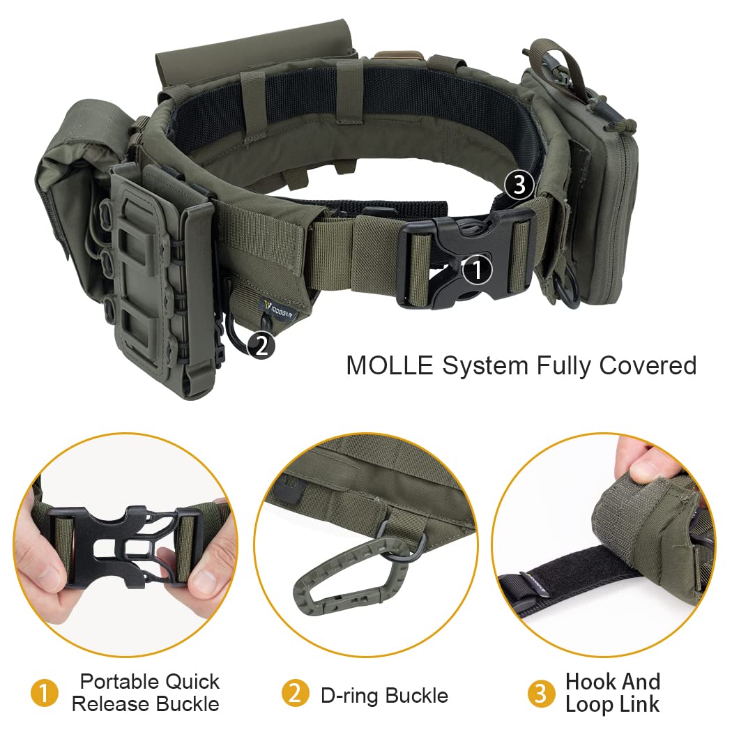 IDOGEAR Cinturón Táctico Cinturones de Combate Molle de 2" con Cinturón Interior de 1,75" Cinturones de Hebilla de Metal de Liberación Rápida de Batalla Gancho y Bucle Ajustable