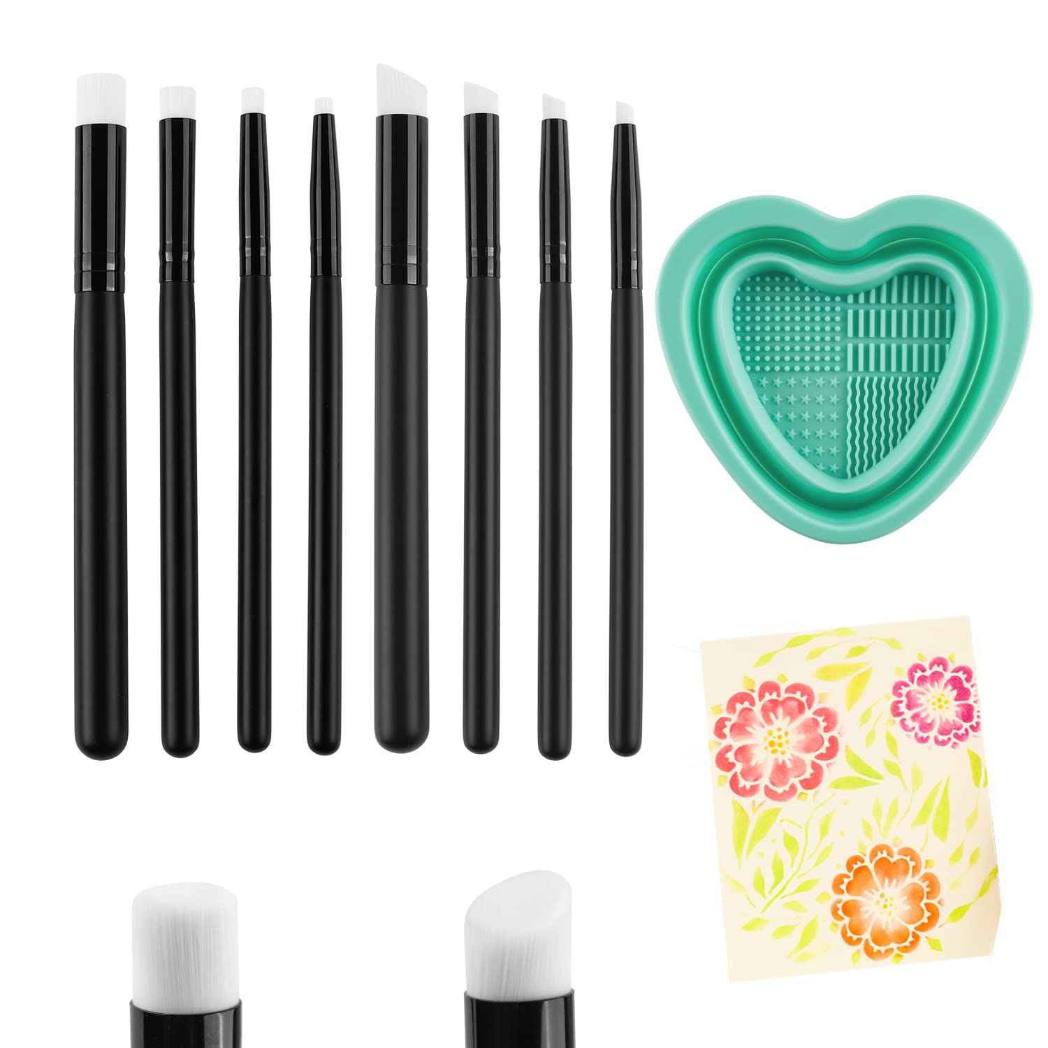 9 Pcs/Set Mini Detailed Blending Brushes Brush Blending Tools with Foldable Brush Deep Cleaning Bowl 4 Kinds of Head Smooth Blending Ink Painting Small Brushes for DIY Scrapbooking Paper Cards Making