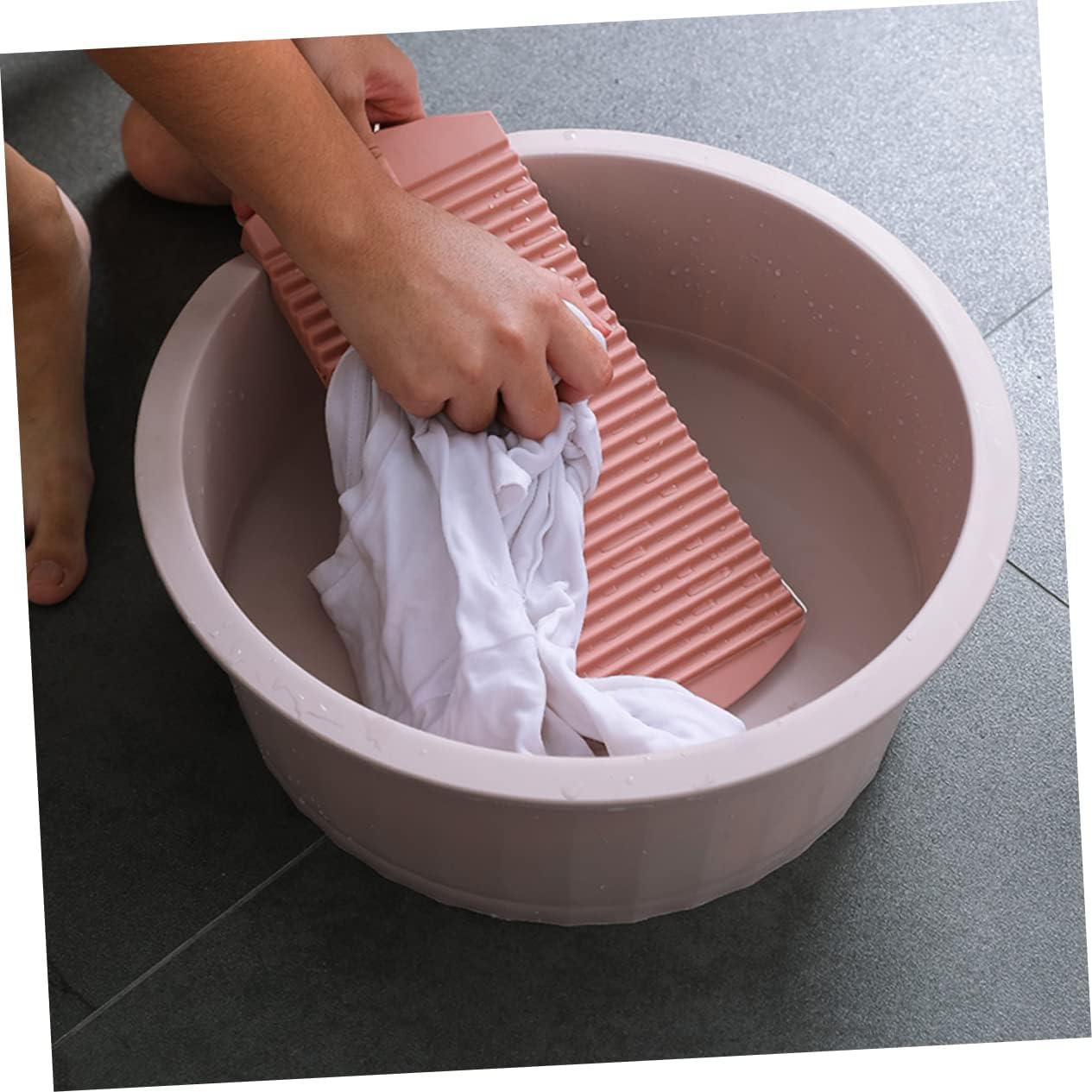 CHILDWEET Wash Basin with Clothes Board Boy Girl Washing Basin for Face Hands and Laundry Camping and Home Use Large Pink Design