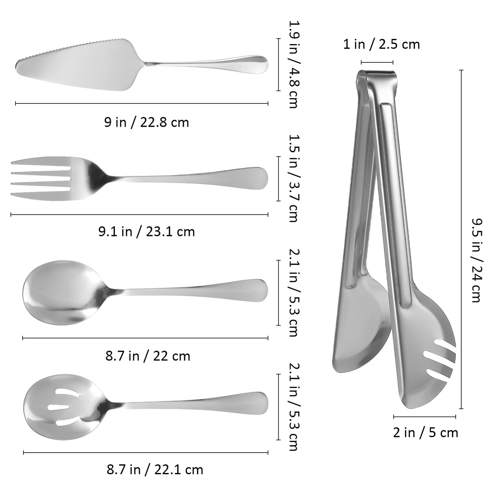 Utensilios de Acero Inoxidable para Servir Incluye Pinzas y Servidor de Pizza Resistente y Fácil de Limpiar para Fiestas Buffet y Reuniones Familiares