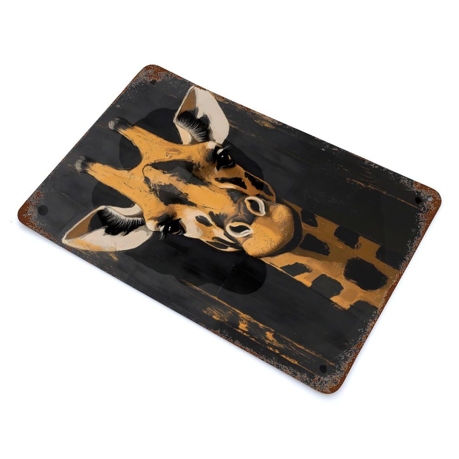 Rust Effect Giraffe Portrait Painting Decorative Tin Sign 11.8"x7.9", Farmhouse Wall Decor for Patio, Garden Room And Bar Decor