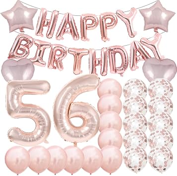 Sweet 56th Birthday Decorations Party Supplies,Rose Gold Number 56 Balloons,56th Foil Mylar Balloons Latex Balloon Decoration,56th Birthday for Women,Men