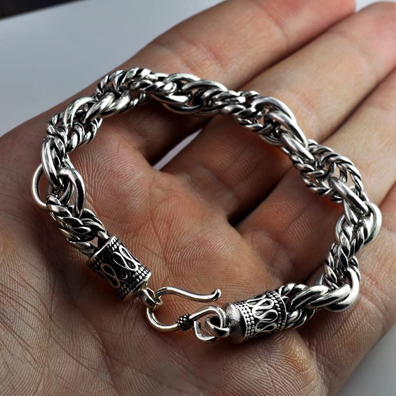 Pulsera De Cadena Trenzada De Plata De Ley S925 Para Hombre, Pulsera De Eslabones De Plata Tailandesa De Moda Gótica, Para Regalos De Novio