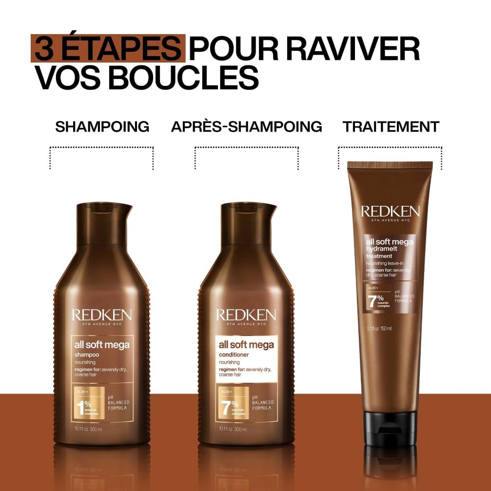 REDKEN - Soin Nourrissant & Hydratant Sans Rinçage - Définit Les Boucles 72h - Vegan & Sans Sulfates - Aloe Vera - Cheveux Très Secs, Bouclés À Crépus - All Soft Mega Curls - Hydramelt - 150 ml