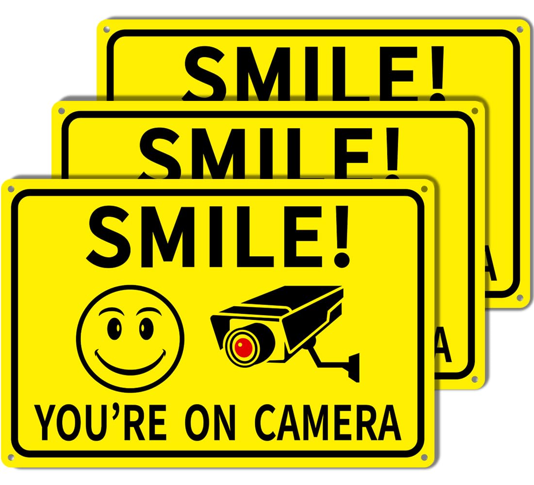 Amazon.com : 3-Pack Smile You're On Camera Signs 8 amazon-com-3-pack-smile-you-re-on-camera-signs-8-x12-rust-free-aluminum-video-surveillance-signs-outdoor-security-camera-sign-with-uv-printed-smile-your-on-camera-signs-for-home-business-yard