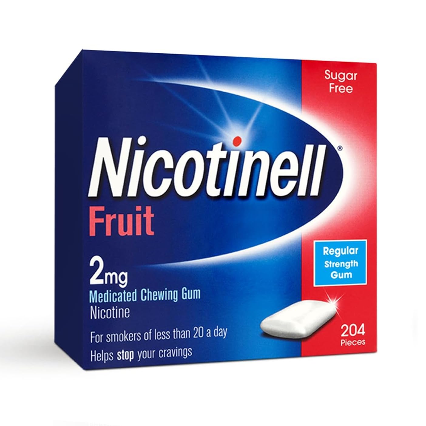 Nicotinell Fruit Gum 2mg (204 Pieces), Stop Smoking Aid, Sugar Free Nicotine Gum, Mild Fruit Flavour, 2mg Regular Strength for Light Smokers, Quit Smoking Aid, Value Pack