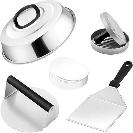 Leonyo 5 Pack Hamburger Spatula Smasher, Griddle Accessories with 12" Basting Cover