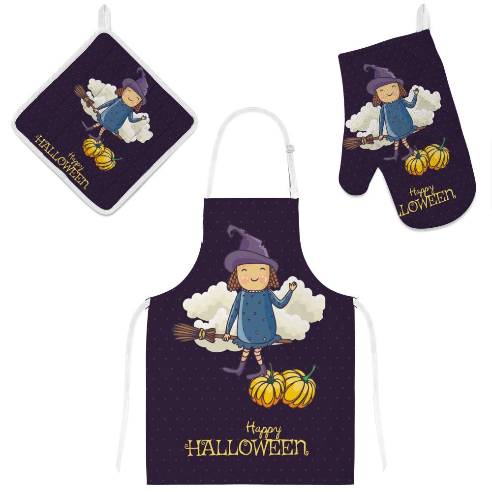 Tablier de cuisine 3 pièces avec maniques et gants de four pour protection cuisson