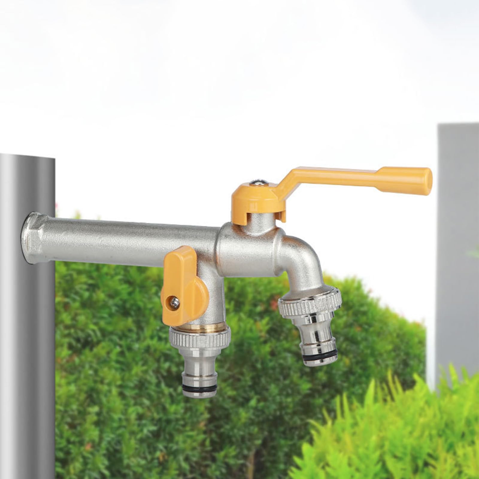 Rubinetto Doppio Giardino Valvola A Sfera in Ottone Antigelo da 1/2" per Esterni, Giardino, Irrigazione,Argento Cromato
