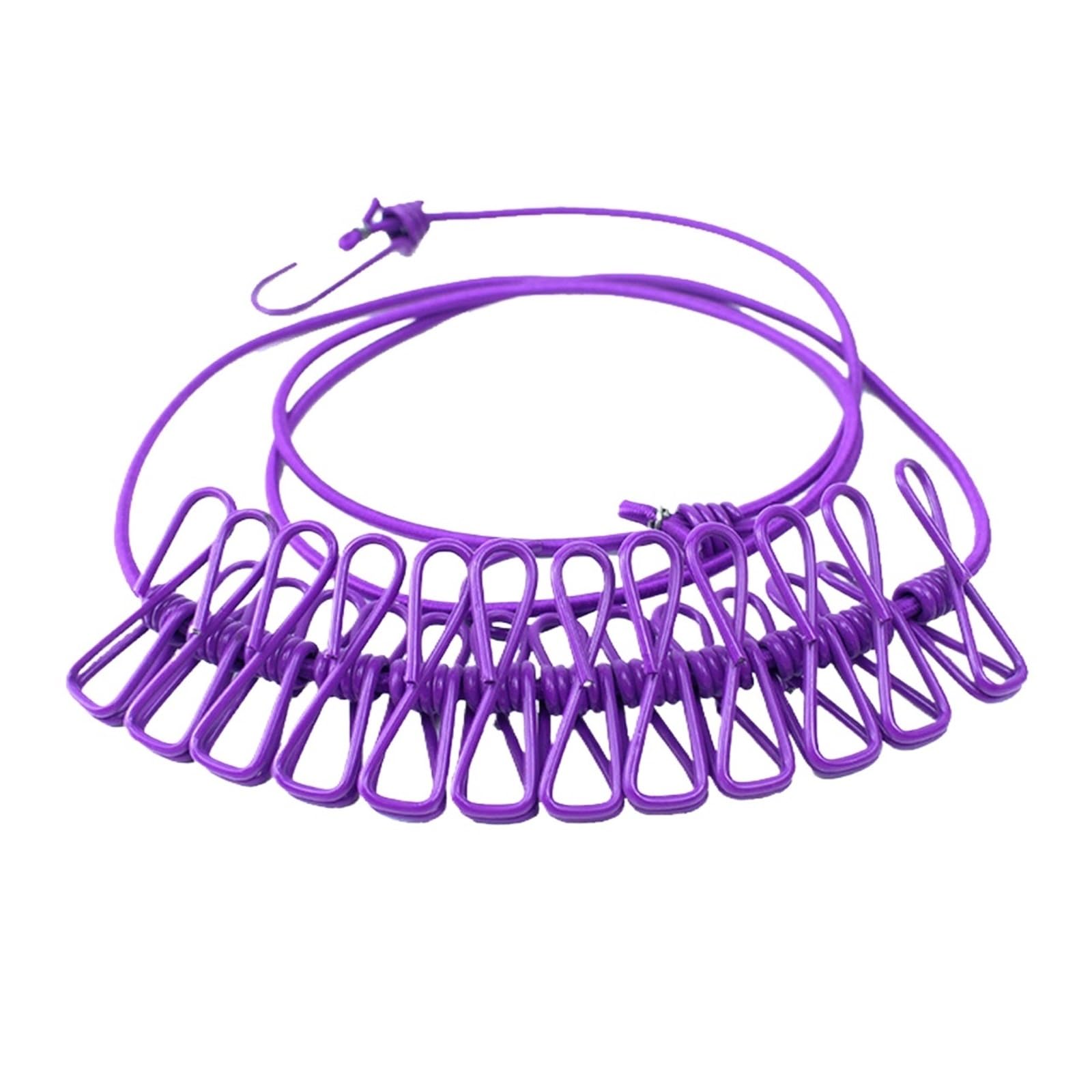 Laundry Line Portable Clothesline With 12 Clothespins, Windproof Travel Stretchy Retractable Elastic Laundry Clothes Line Balcony Garden(Purple)