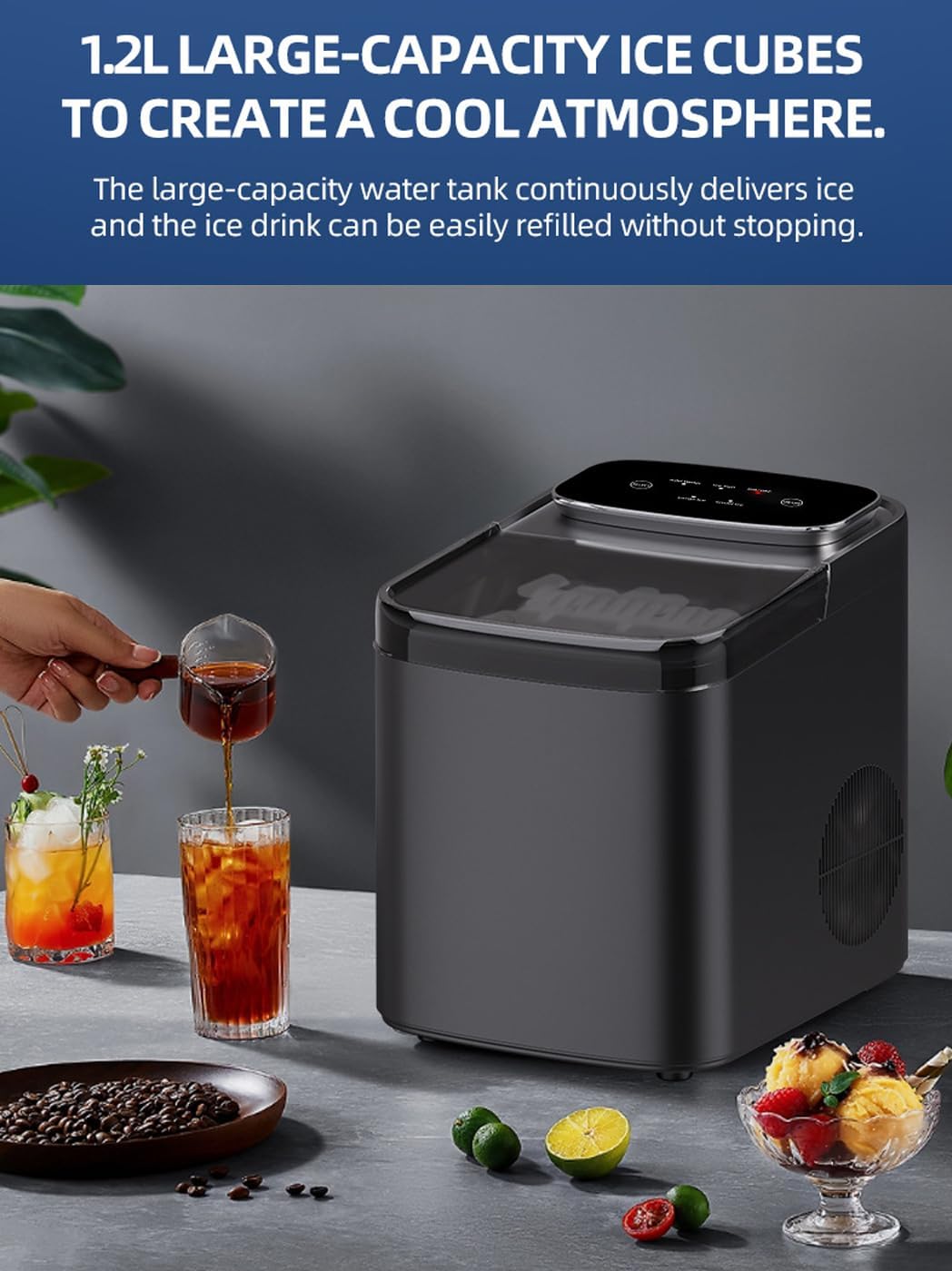 1.2L Mini máquina de Fabricantes de Hielo para encimera - Auto Limpieza, fabrica Cubitos de Hielo Transparentes en 6-10 Minutos | Portable y pequeño, bajo Ruido | para casa, Cocina, Oficina White