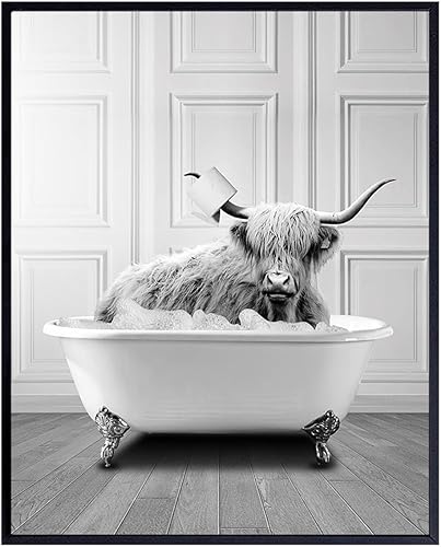 Cow Bathroom Decor - Highland Cow Wall Art Print - Bathroom Pictures - Cute Bathroom Accessories - Funny Bathroom Wall Decor - Bathroom Poster -