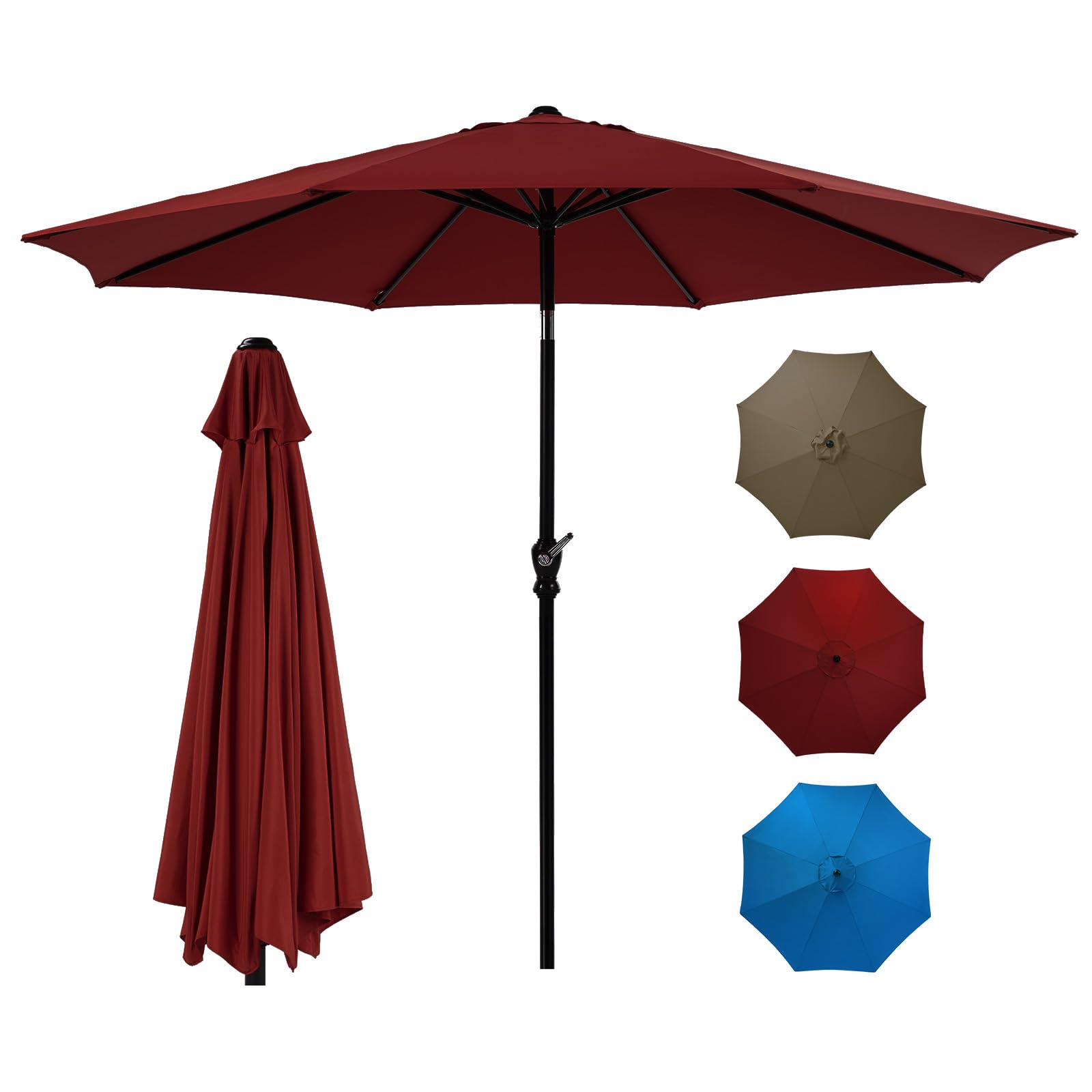 OLIXIS 9FT Patio Table Umbrella with Tilt and Crank Button & 8 Sturdy Ribs Waterproof, 9 Feet Outdoor Patio Umbrella Sun Shade for Pool, Terrace, Beach and Restaurant, Red