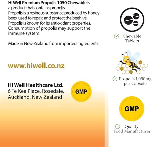 Miniatura 5 de (3 unidades) Hi Well Premium Propolis 1050 500 Tabletas