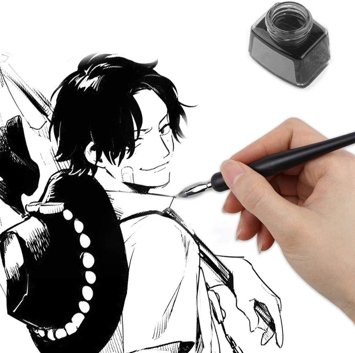 RMENOOR Manga Pen Cartoon Comic Pen Comic Dip Pen Set Penpunt Tekenen Gereedschap met 2 Zwarte Pen Houders 5 Penpunten 1 Tekening Gum voor Kalligrafie Lettering Schets Cartoonisten Kunstenaars