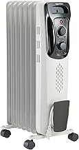 Amazon Basics Portable Oil Radiator Heater for Indoor Use, 3 Heat Settings, Over-Heat Protection, ETL-certified Safety, 7 Oil-Filled Steel Fins, 1500W, 11"D x 14.8"W x 25.2"H, White