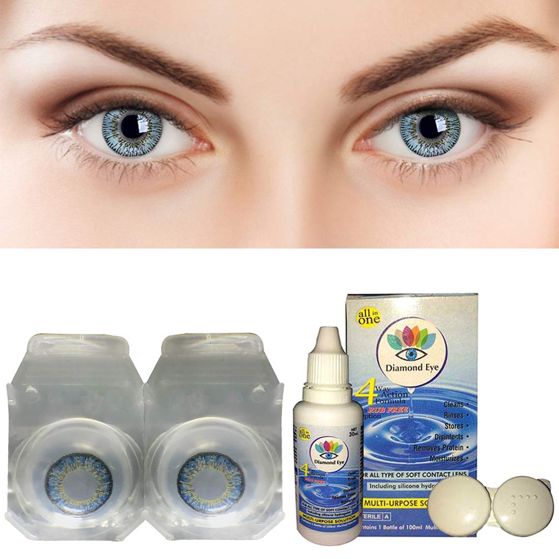 Gold Look Diamond Eye Sky Blue Color Contact lens With Case and Solution Monthly 1 Pair (B07SRBMXQZ) Amazon Price History, Amazon Price Tracker