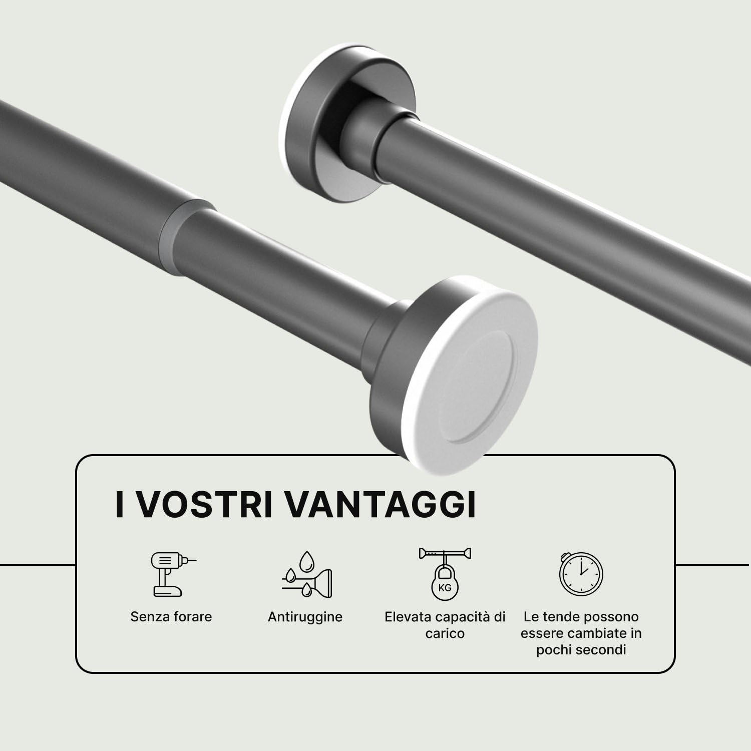 Asta Estensibile Per Tenda Doccia 90-160 Cm - Bianca, In Metallo, Portata 25kg - Senza Fori, Ideale Per Bagno, Armadio E Finestre