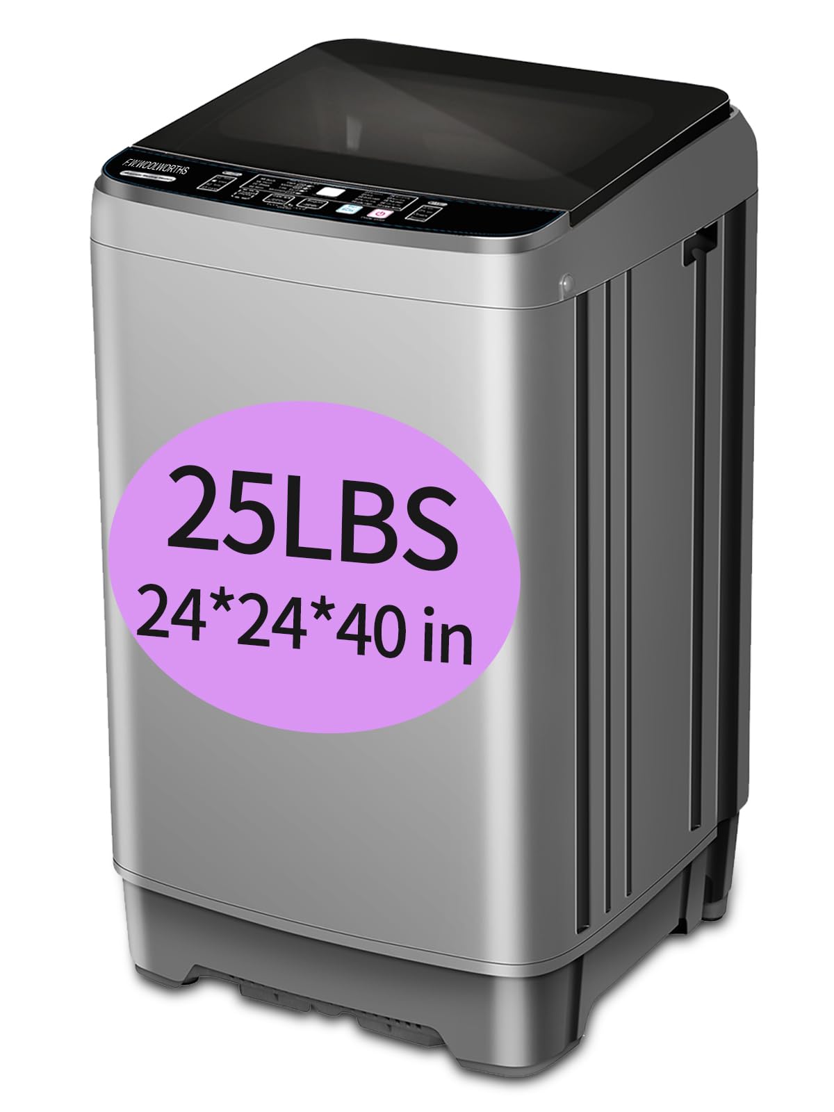 Lavadora automática F W WOOLWORTHS de 25 lb con bomba de drenaje, 10 programas de lavado, 8 niveles de agua, pantalla LED, ideal para dormitorios, apartamentos y hogares, color gris.