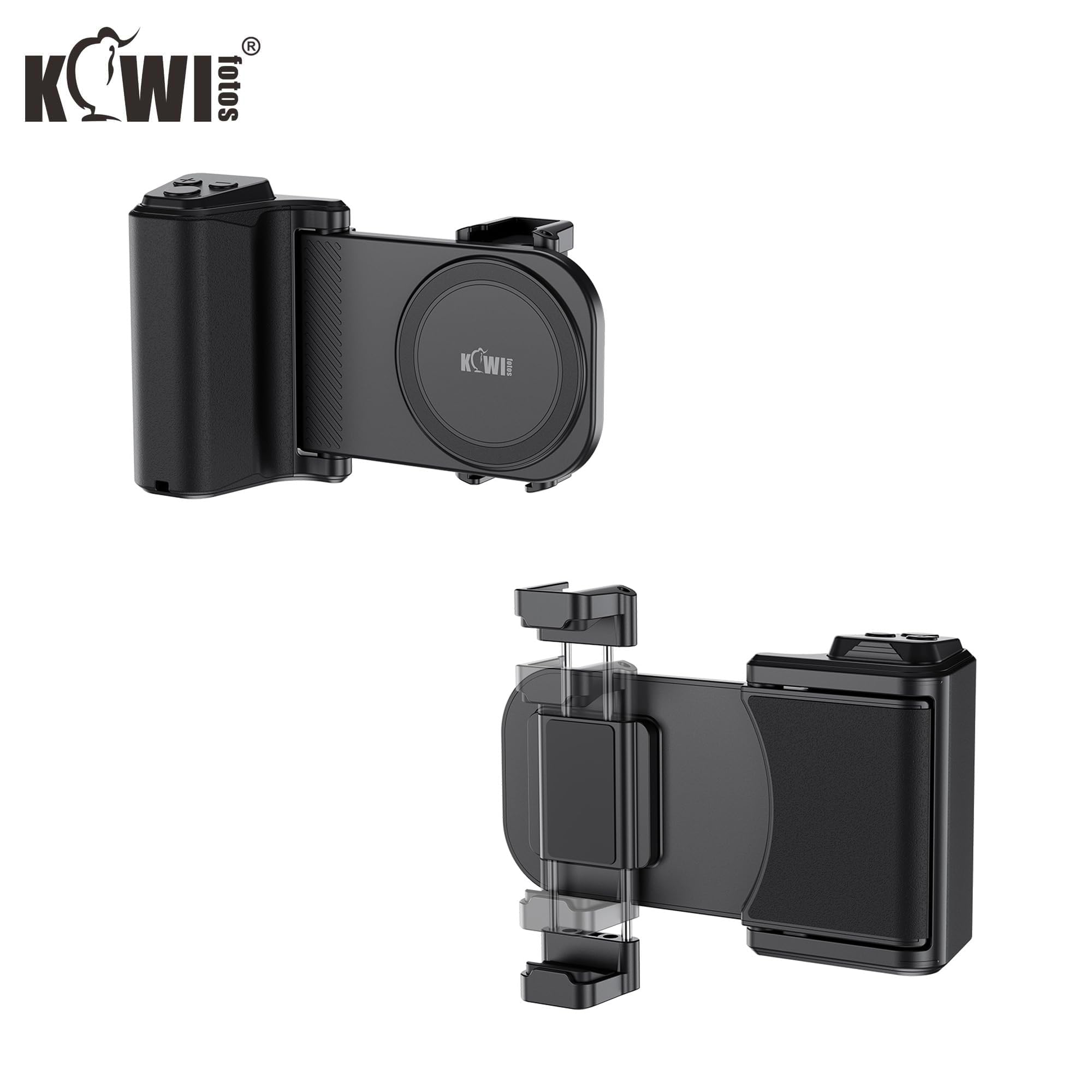KIWIFOTOS Impugnatura Grande Smartphone Grip con Wireless Telecomando Bluetooth, Registrazione Vlogging Riprese per Telefoni Android e iOS Larghezza 59-85mm