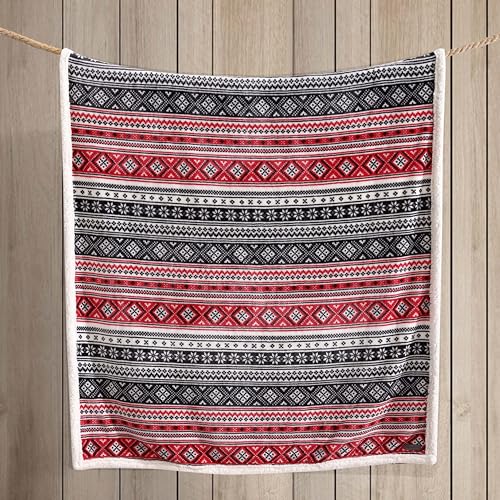 Image of Eddie Bauer - Throw Blanket, Brushed Fleece & Plush Sherpa Soft Bedding, Blanket for Couch & Bed (Fair Isle Black, 50 inch x 60 inch)