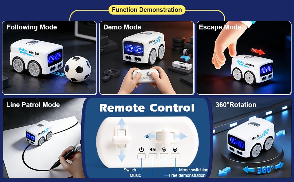 Image of Magic Mini RC Bus, 2.4 GHZ Inductive Car that Follows Drawn Line, Interactive Magic Mini Bus with Gestures Follow & Escape Modes, Idea Present for 6+ Kids Boys Girls and Adults (White)