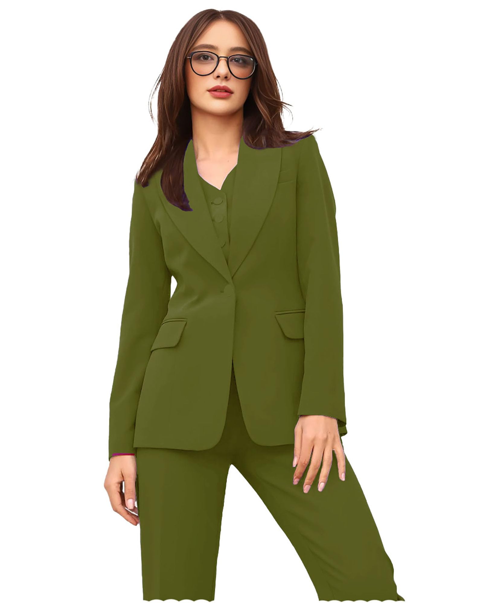 Womens Suits 3 Pieces Business Suit for Women Formal Womens Suit Casual Pants Suits Peaked Lapel Wedding Outfits