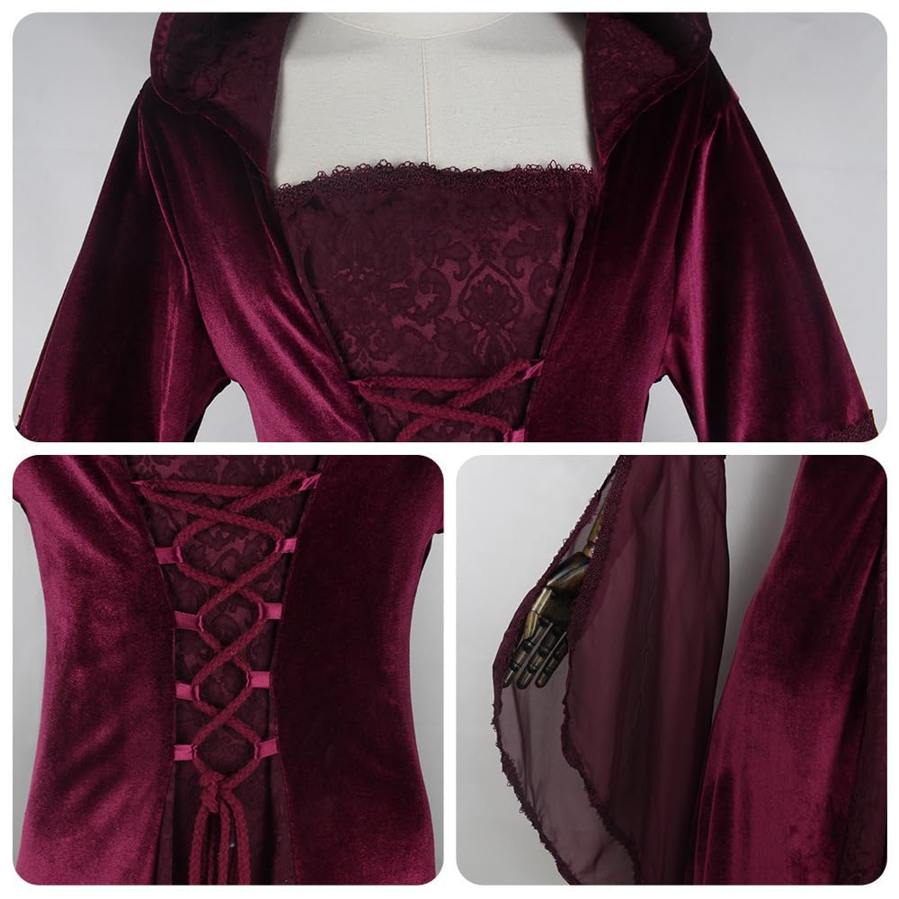 Renaissance Femmes Robes Médiévale Velours Manches Longues Parti Déguisements Costume Halloween De Mariée Gothique Maxi Parti Costume Vintage Gothique Cosplay Carnaval Victorien