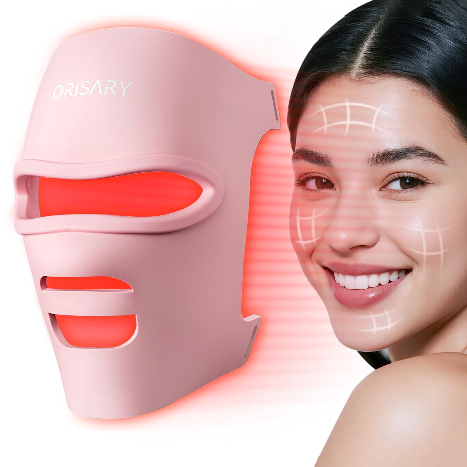 Orisary LED Face Mask Light Therapy, 3 Modes Portable Red Light Therapy for Face, 850NM Infrared Yellow Blue Red Light Mask with Remote and Timing for Home & Travel