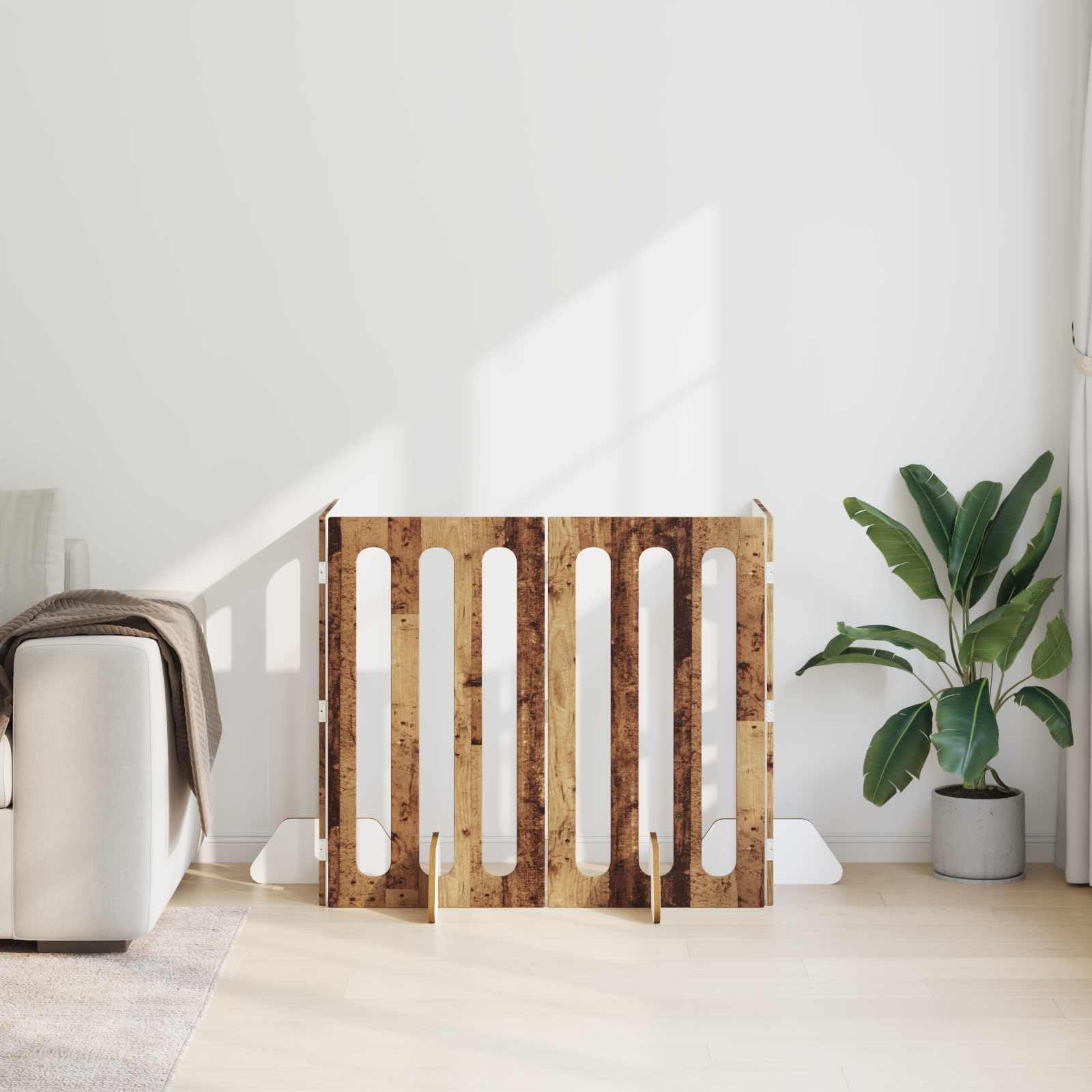 Valla plegable para mascotas, 4 unidades, madera de roble, 201 x 38 x 90 cm, borde interior flexible para perros, cachorros, protección y seguridad, fácil de montar, plegable, adecuado para