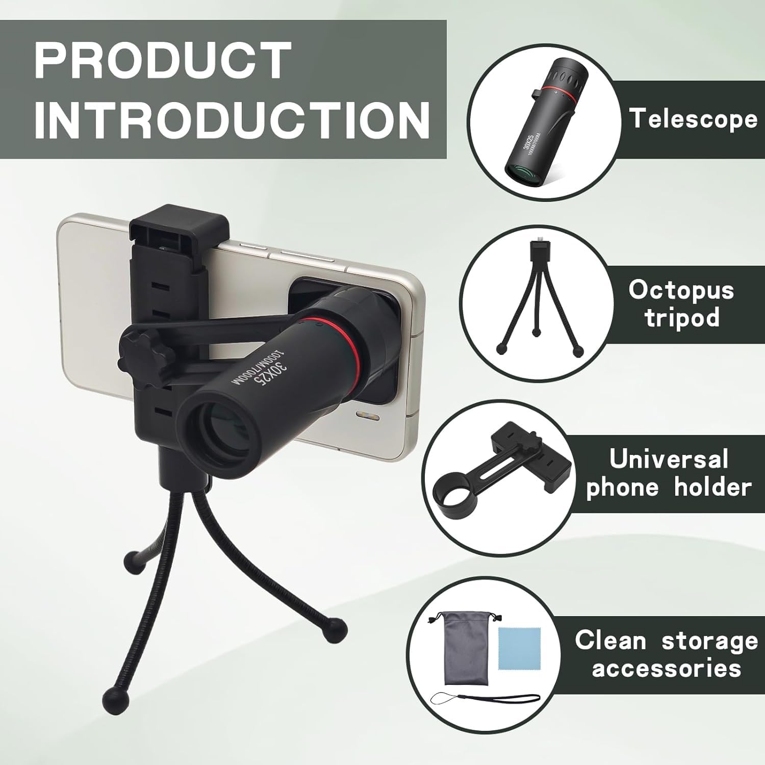 Telescopio Monocular 30X25,Portátil Monocular con Tripod,Mini Impermeable Telescopio Monocular,para Observación De Aves, Caza, Viajes, Conciertos