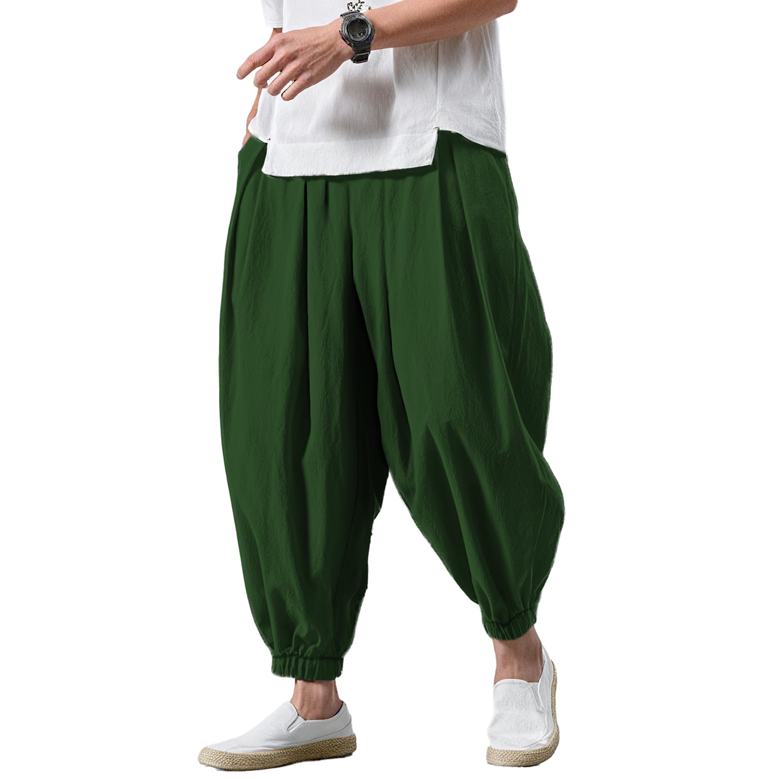 domirica Causal Wide Leg Pants Men Sports Pants Waist Elastic Breathable with Pockets Baggy Trousers Western Street Solid