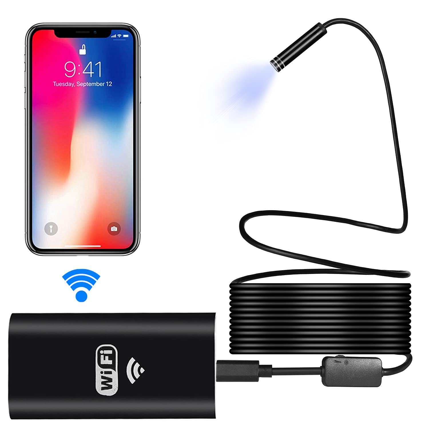 Caweiya Wireless Endoscope 5.5MM WiFi Snake Inspection Camera 1080P HD Semi-Rigid Endoscope Camera for Android and iOS air Duct Cleaning Tools Waterproof Household Sewer borescope