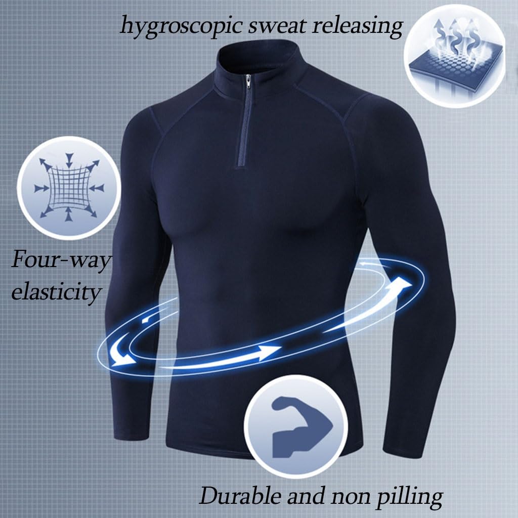 Shirt Compression Chemise de Base de Course à col Montant/col Haut pour Sports d'hiver, Chemise Chaude et serrée à Manches Longues pour Hommes(A1,M)