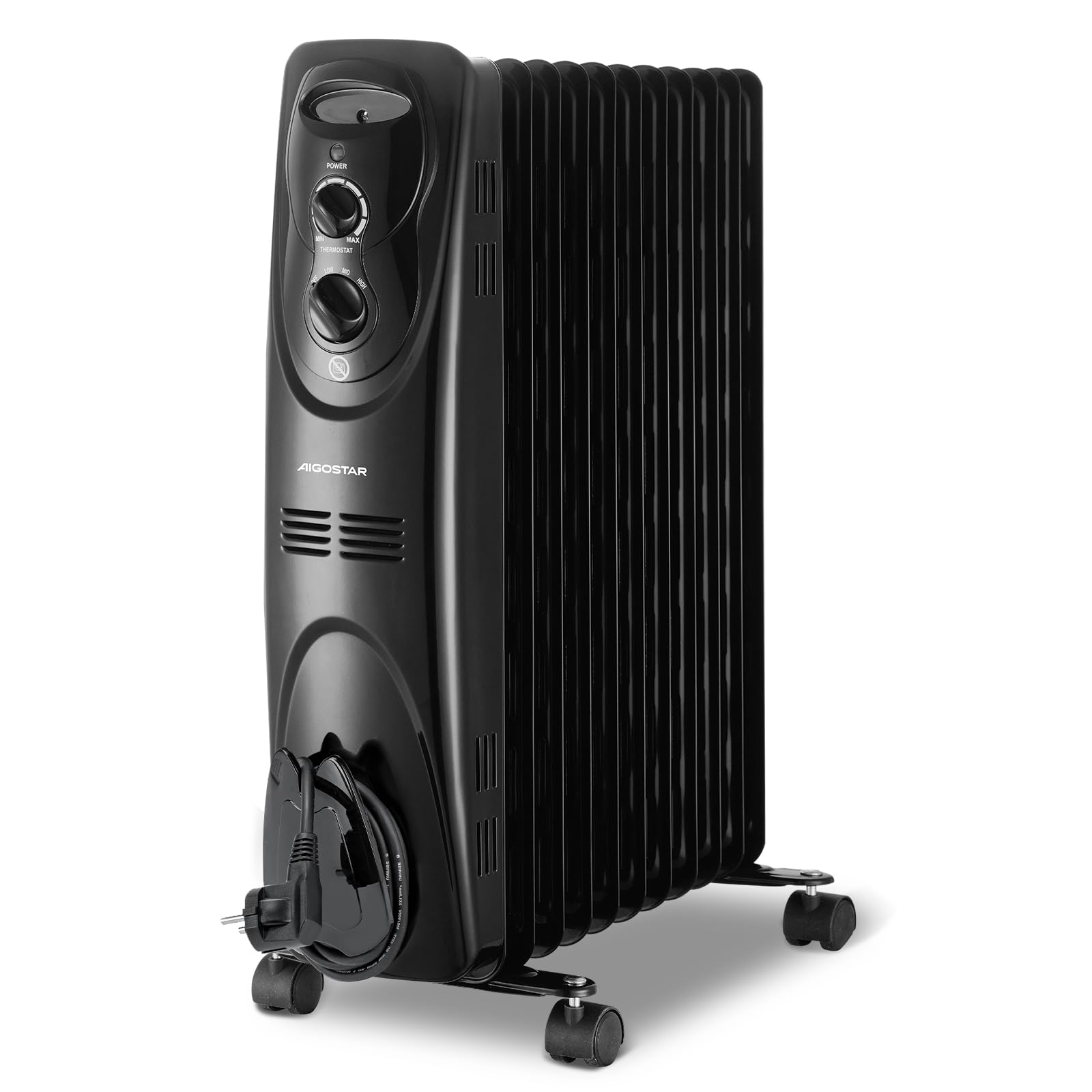 Aigostar Tummie 33JIE - Radiatore ad olio a 11 elementi, 2300W e controllo termostato con 3 regolazione termiche, Basso consumo, Nessun rumore, Design esclusivo