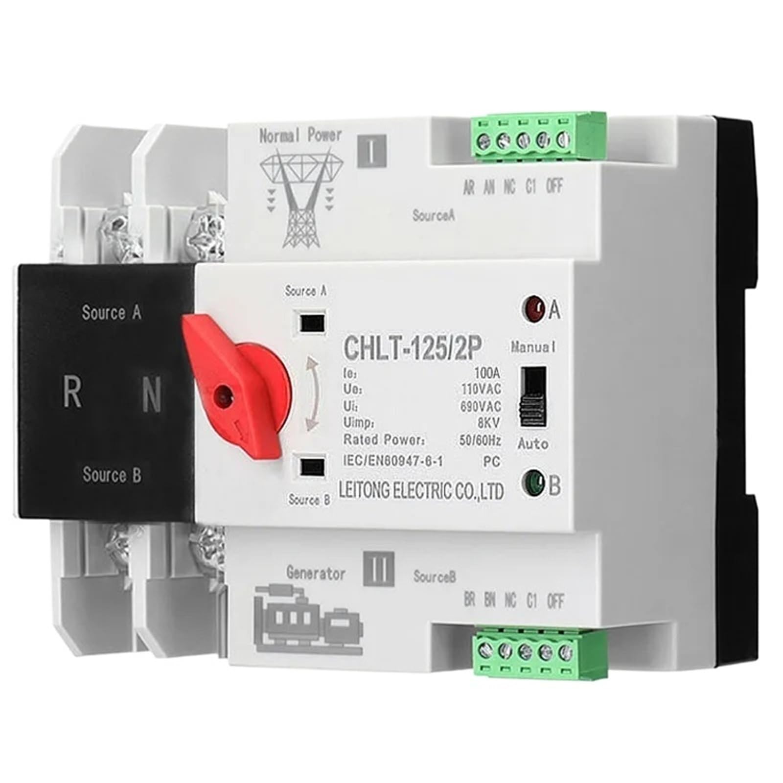 Interruttore di trasferimento di potenza doppio ATS 2P 63A-125A | Selettore automatico alimentazione 110V/220V for commutazione l'alimentazione principale quella backup(220V,100A)